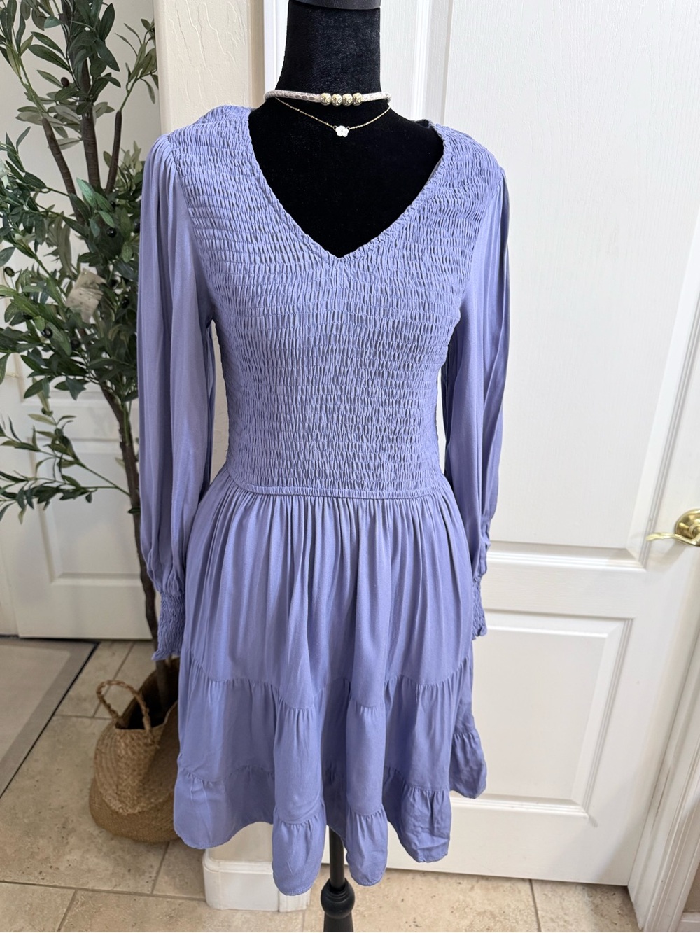 Merokeety Lavender Smocked Tiered Mini Dress Size S